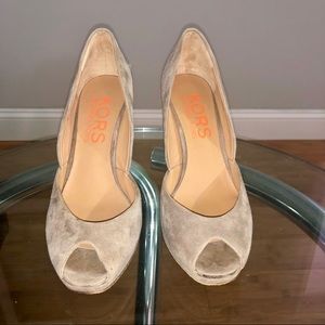 Michael Kors suede, peep toe, wedge heels size 6.5